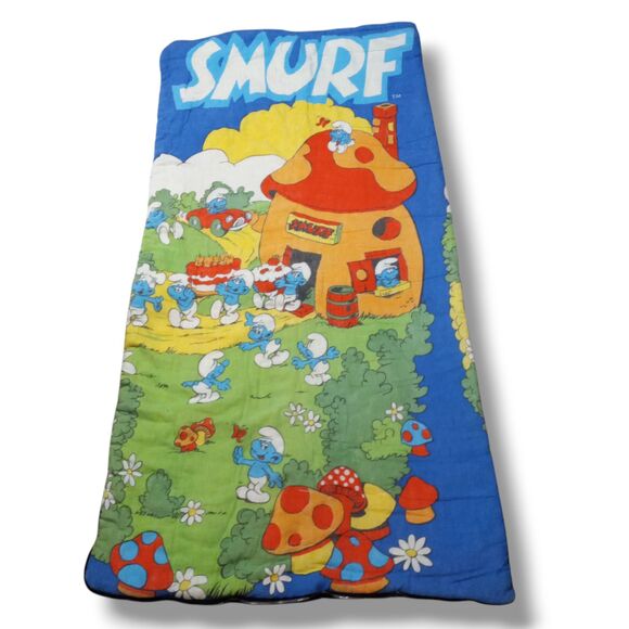 Vintage Wenzel Smurf Sleeping Bag-Birthday Bash-1980s-Lined-Working Zipper - Picture 4 of 11